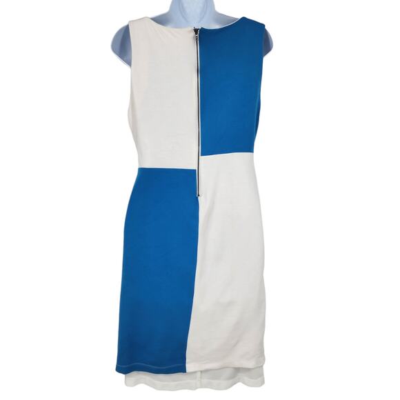 Alice + Olivia Turquoise and White Colorblock Lined Sleeveless Dress Size 8 - Picture 4 of 4